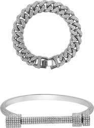 Adornia Set of 2 Chunky Crystal & Curb Chain Bracelets