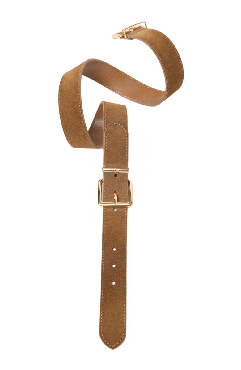 maje Double buckle suede belt, Alternate, color, Camel