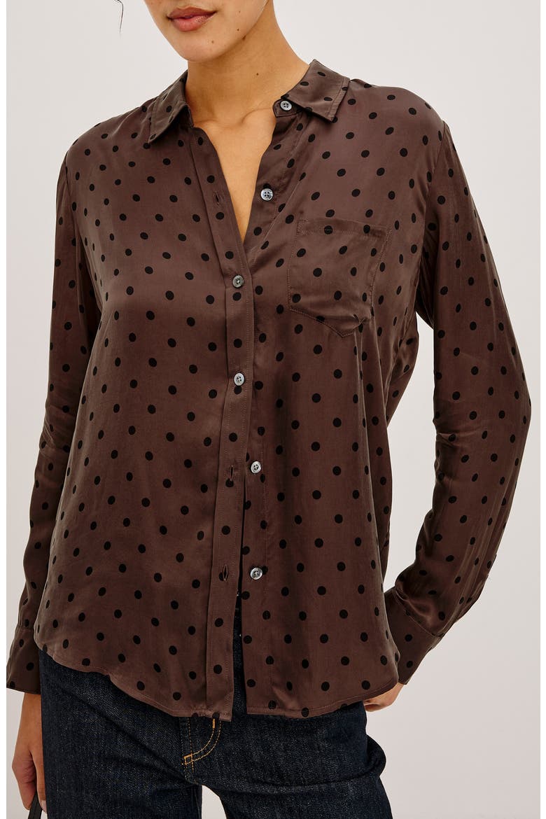 Alyssa Polka Dot Long Sleeve Button-Up Shirt, Main, color, CHOCOLATE POLKA DOT