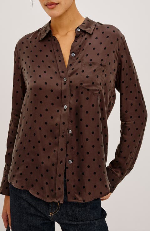 Alyssa Polka Dot Long Sleeve Button-Up Shirt