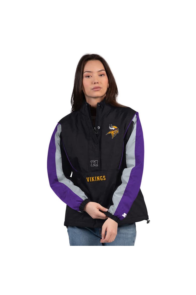 Women's Starter Black/Purple Minnesota Vikings Thursday Night Gridiron Half-Zip Jacket, Main, color, Black