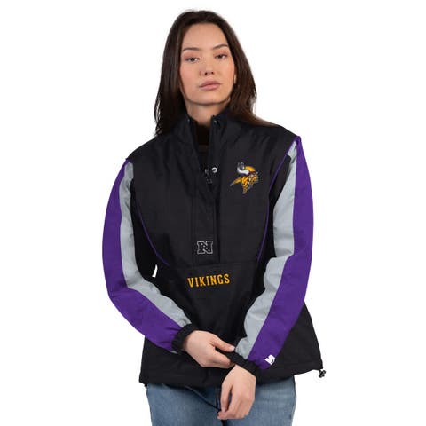 Women
s Starter Black/Purple Minnesota Vikings Thursday Night Gridiron Half-Zip Jacket