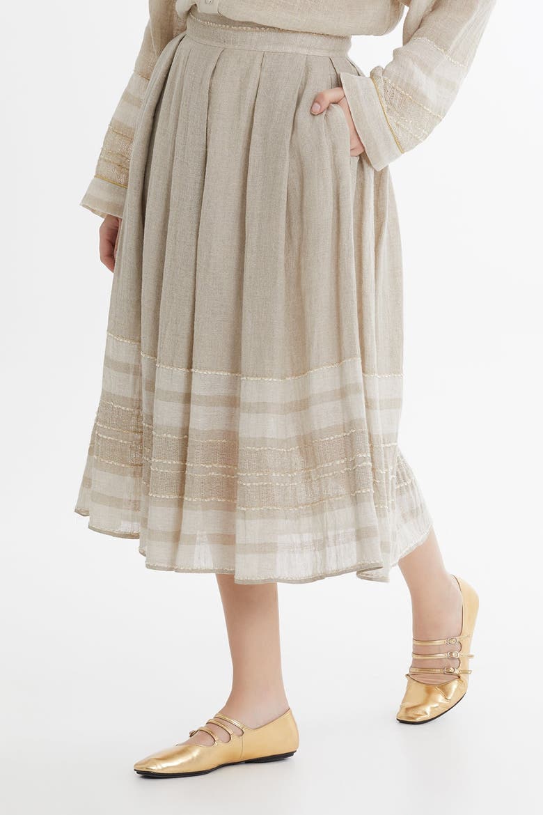 Beige Striped Midi Skirt, Alternate, color, Beige
