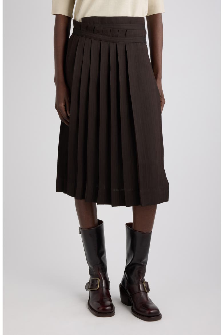 Sim Pleated Viscose Midi Skirt, Main, color, BROWN