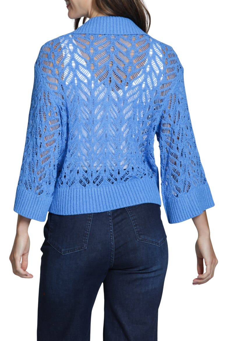 Leafy Open Knit Polo Sweater, Alternate, color, COBALT BLUE