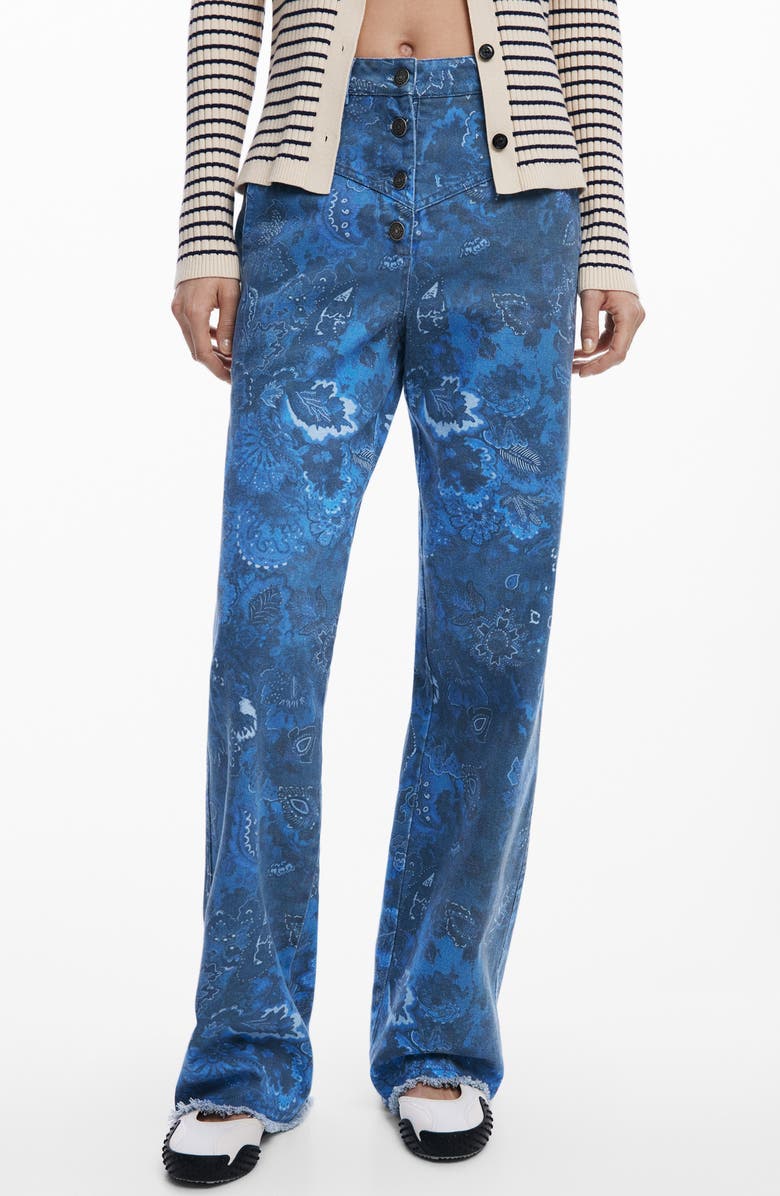 Desigual Low Rise Frayed Hem Flare Leg Jeans, Main, color, Light Blue