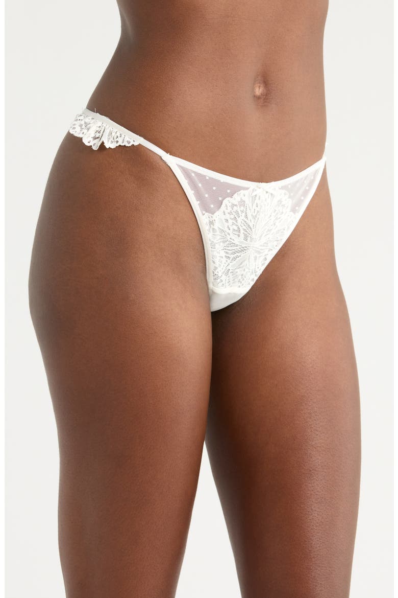 Posie Ruffle Lace & Mesh G-String, Alternate, color, SNOW WHITE