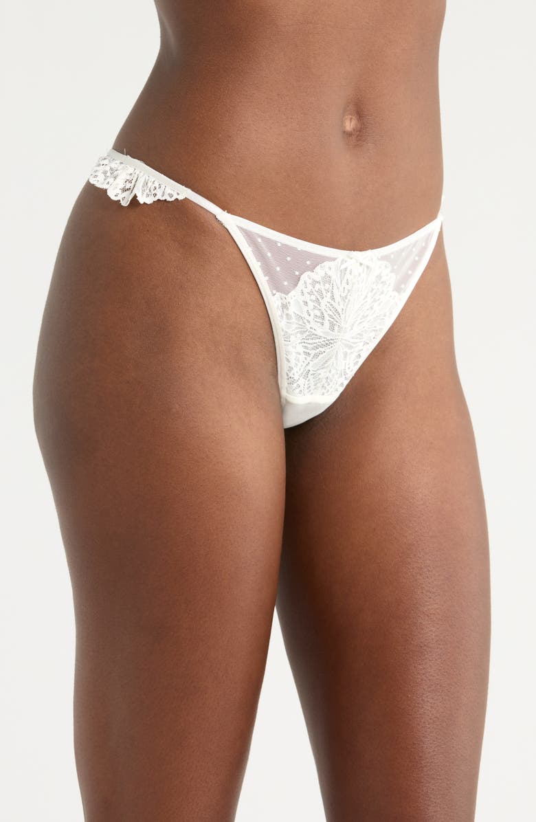 Hunkemöller Posie Ruffle Lace & Mesh G-String, Alternate, color, Snow White