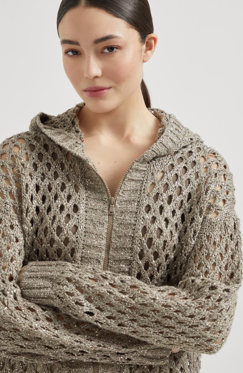 Brunello Cucinelli Dazzling Net cardigan, Alternate, color, Warm Beige