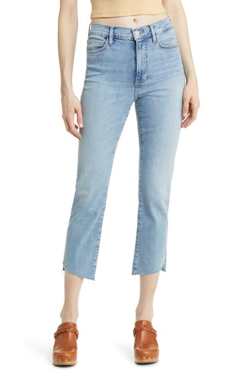 Le High Waist Cascade Hem Ankle Straight Leg Jeans (Colorado)