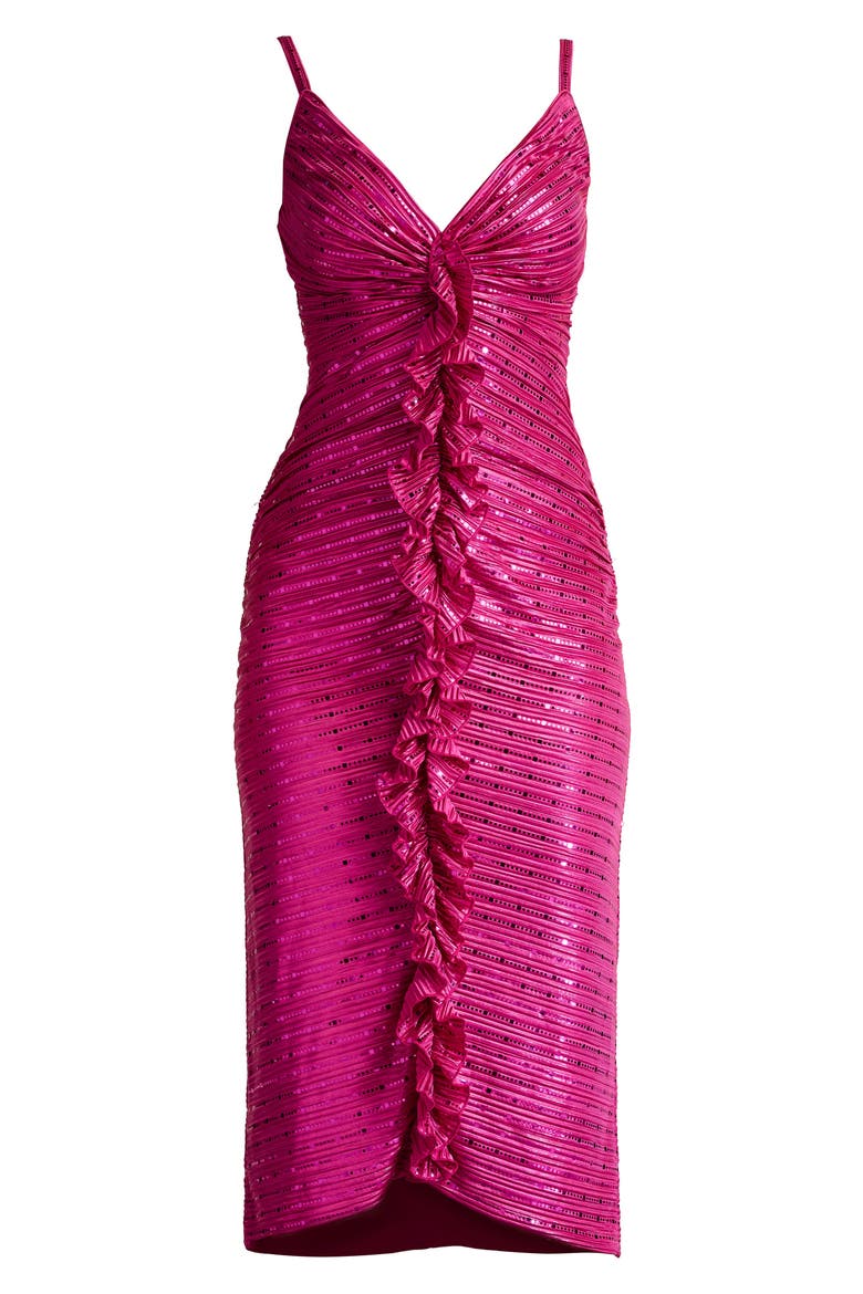 Textured Sequin Stripe Cocktail Midi Dress, Alternate, color, WILD PINK