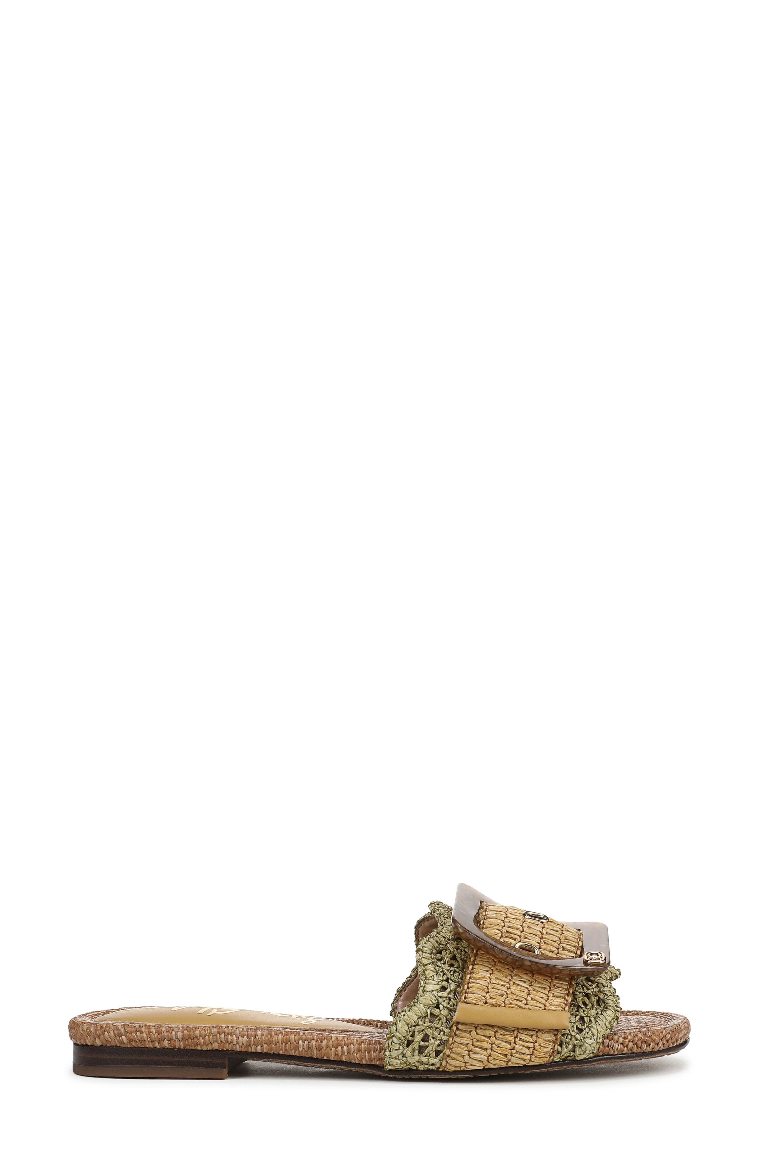 Sam Edelman Bambi Raffia Buckle Slide Sandal, Alternate, color, Washed Sage/ Amber Tan