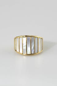 Meideya Striped Mother of Pearl Ring