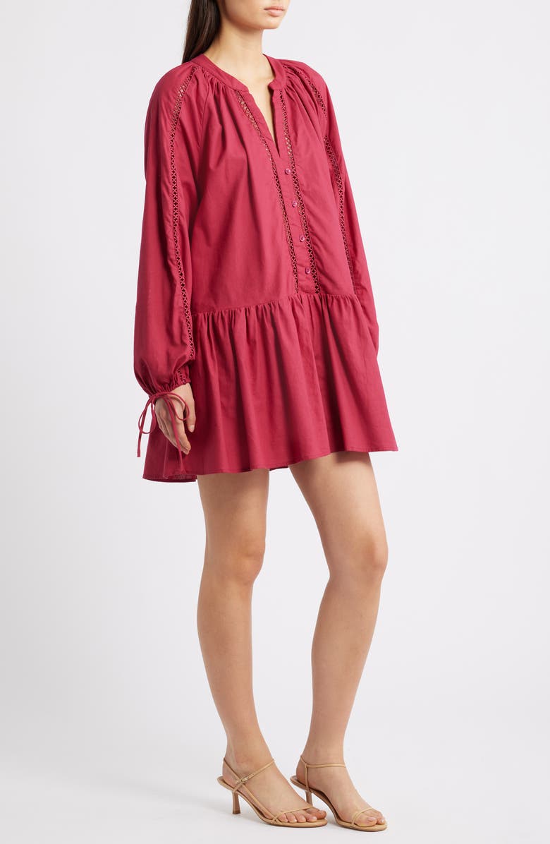 Petal & Pup Hart Long Sleeve Cotton & Linen Minidress, Alternate, color, Wine