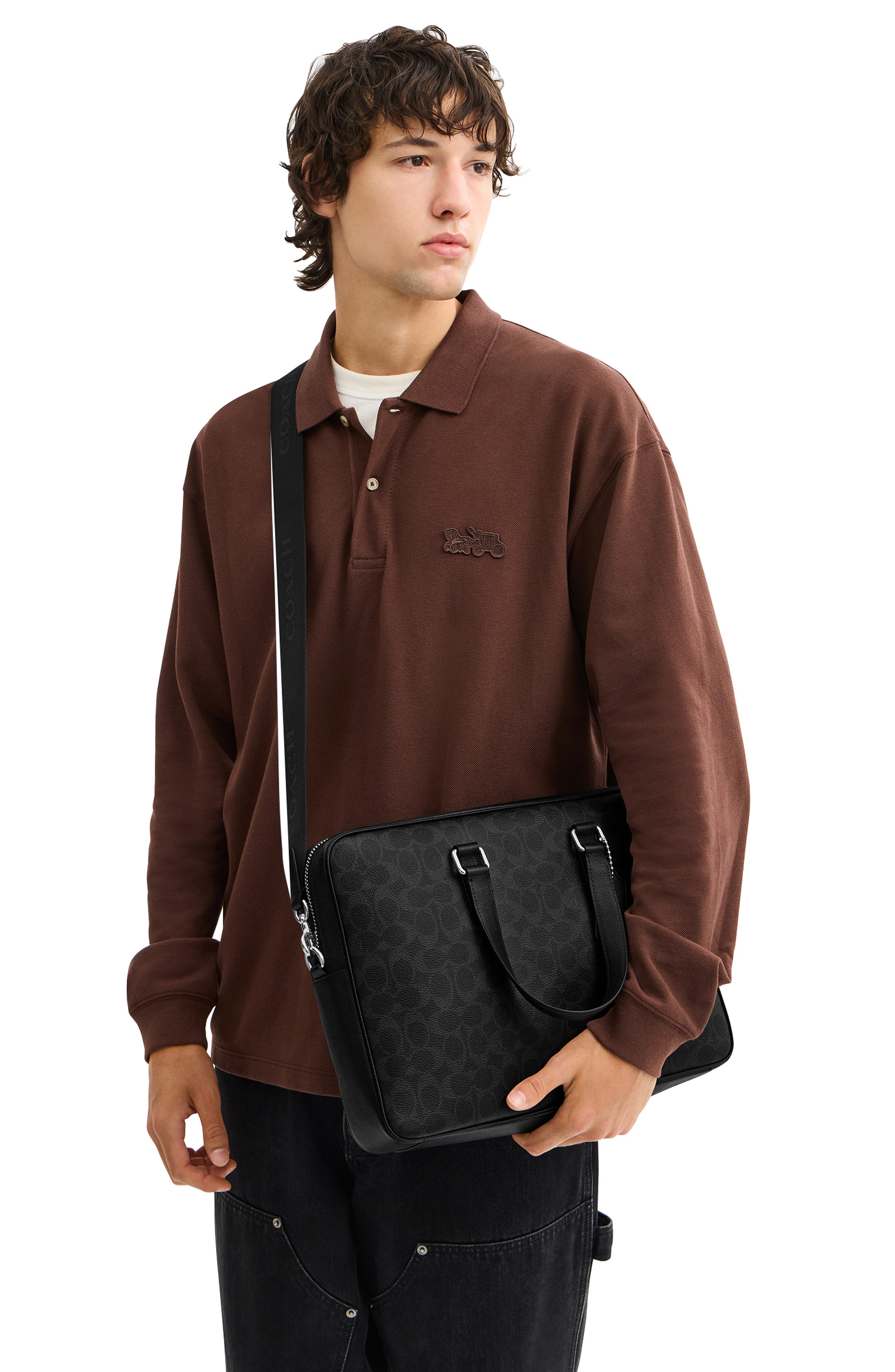 COACH Caden Logo Jacquard Briefcase, Alternate, color, Black Signature