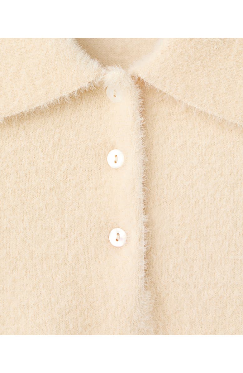 MANGO Faux Fur-Effect Polo Sweater, Alternate, color, Ecru