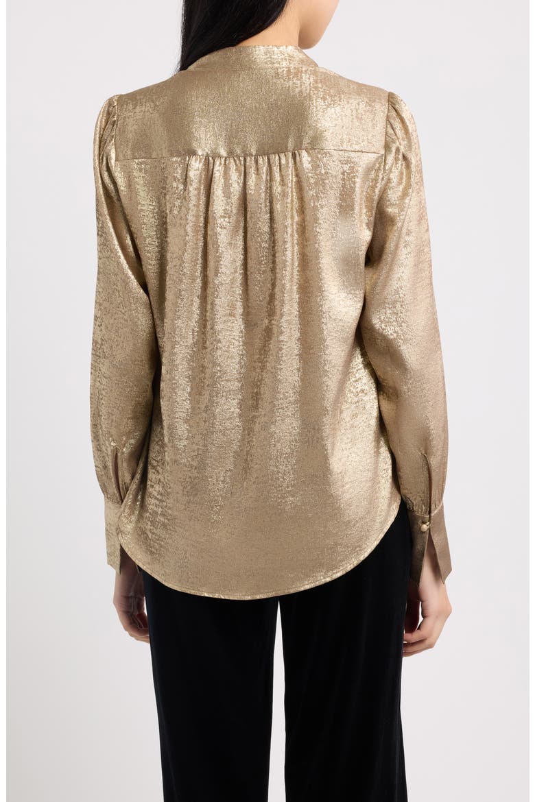 Pleated Front V-Neck Top, Alternate, color, LIGHT COFFEE/ GOLD