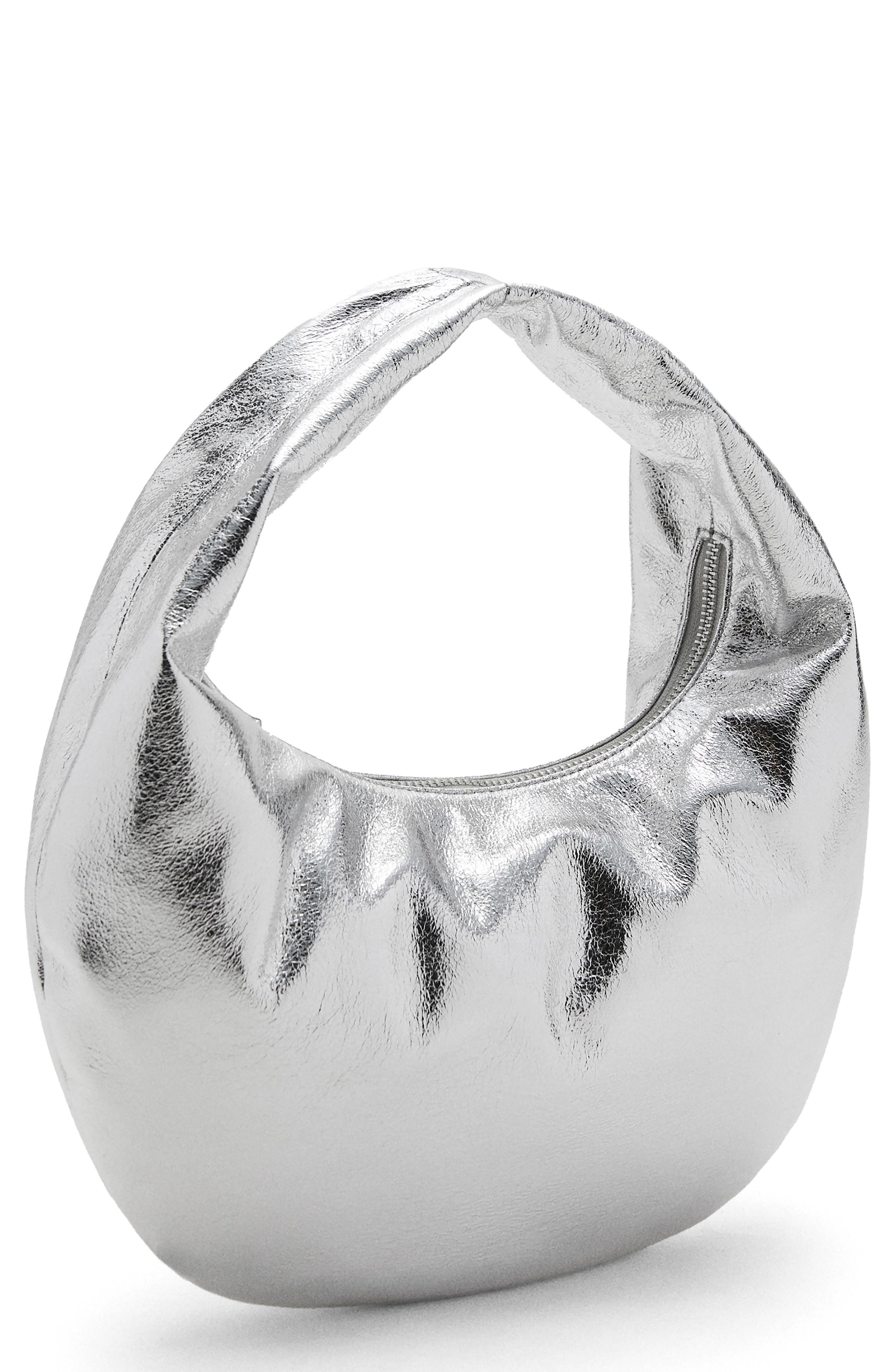 MANGO TEEN Metallic Faux Leather Top Handle Bag, Main, color, Silver