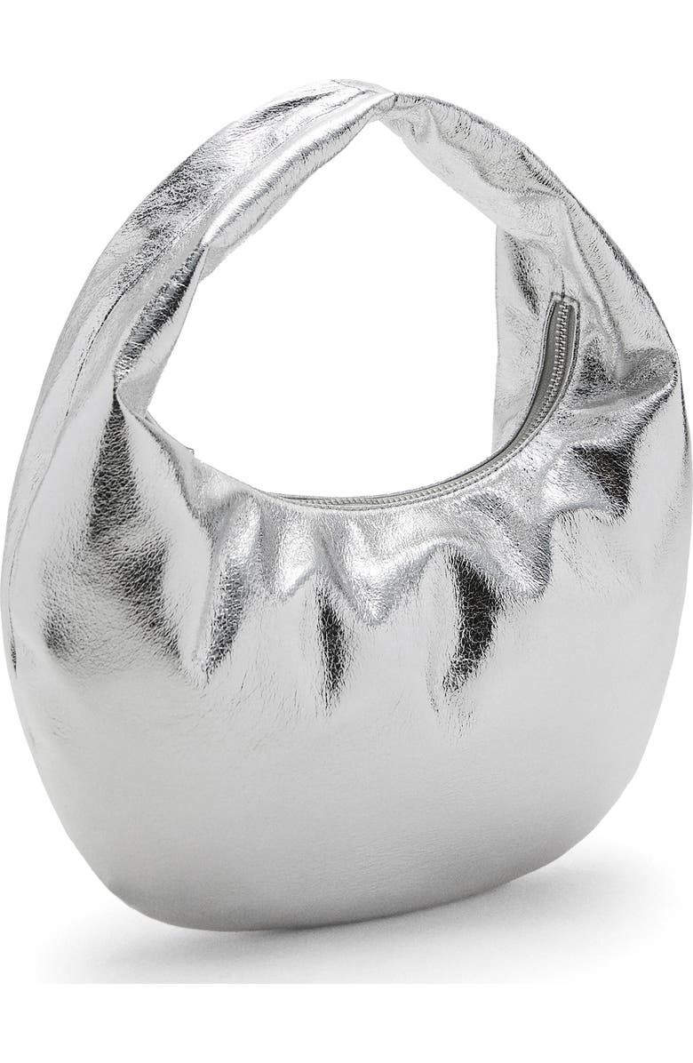 MANGO TEEN Metallic Faux Leather Top Handle Bag, Main, color, Silver