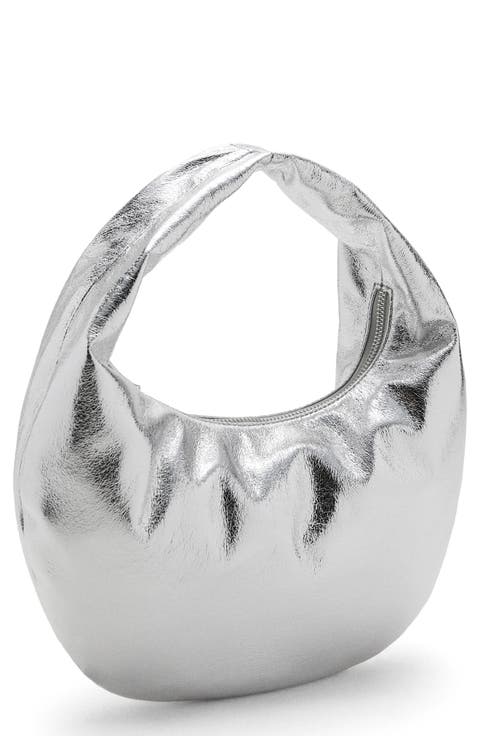 Metallic Faux Leather Top Handle Bag