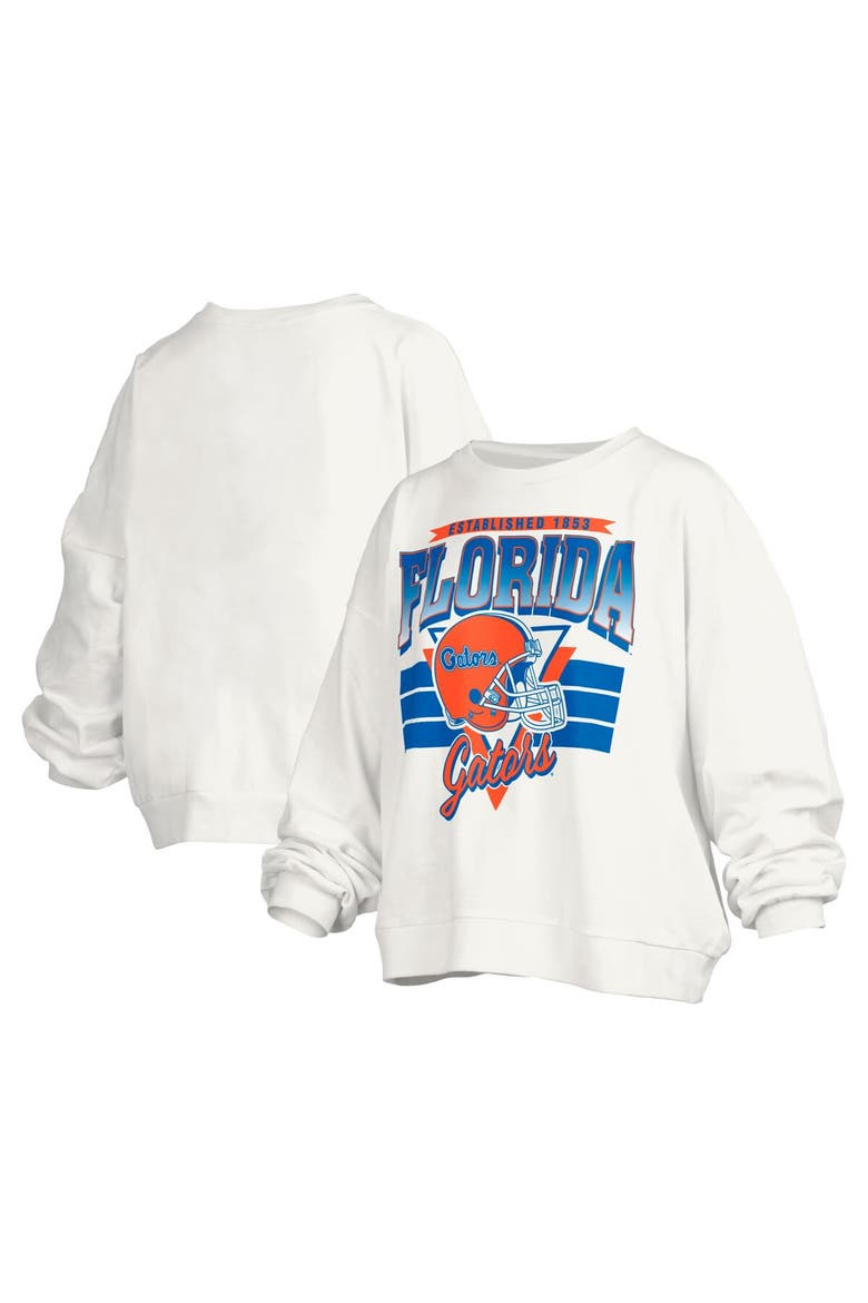 Women's Pressbox White Florida Gators Janice Retro Logo Oversized Pullover Sweatshirt, Alternate, color, White