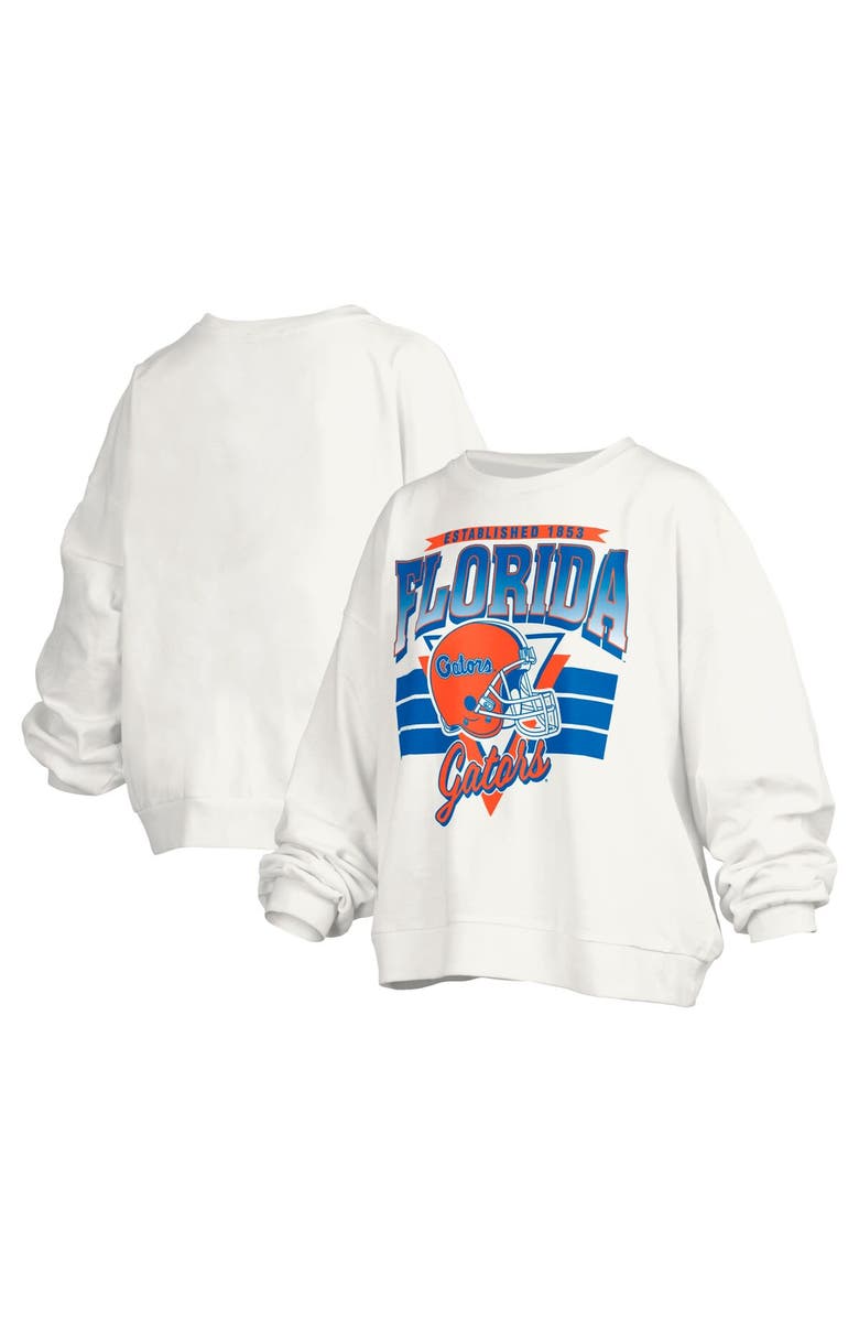 PRESSBOX Women's Pressbox White Florida Gators Janice Retro Logo Oversized Pullover Sweatshirt, Alternate, color, White