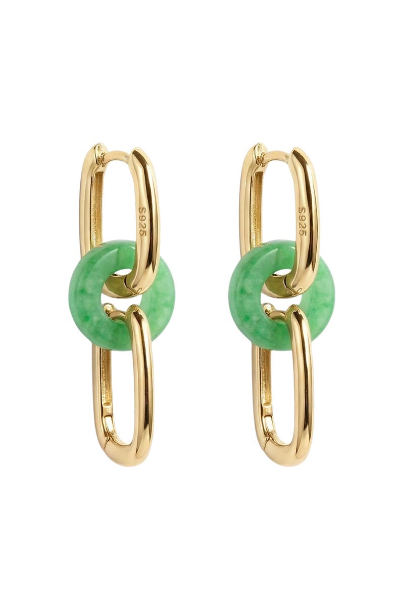 Della Convertible link large gold jade earrings, Alternate, color, Bright green