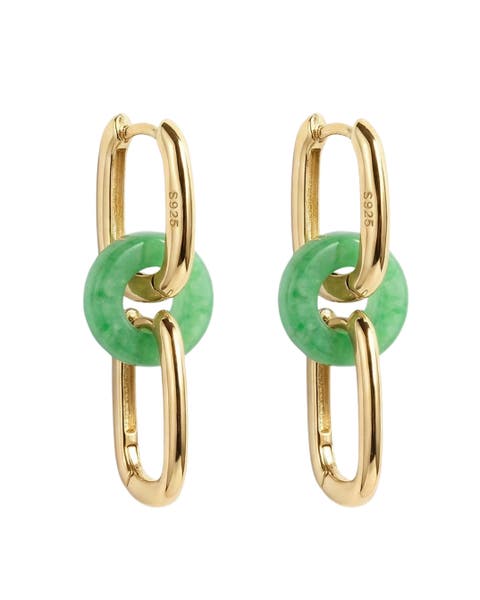 Della Convertible link small gold jade earrings