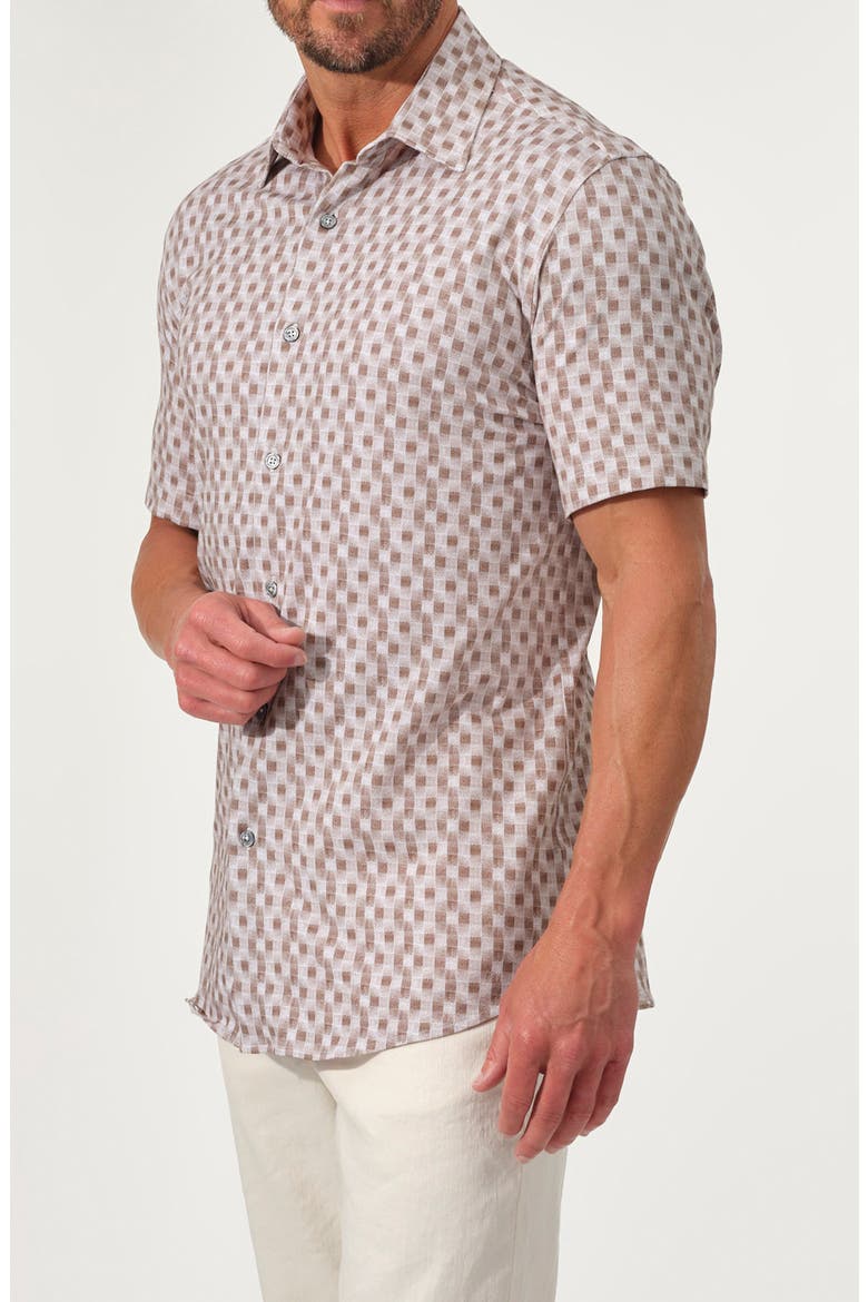 Dynamic Comfort Short Stretch Cotton Sleeve Button-Up Shirt, Alternate, color, VICUNA