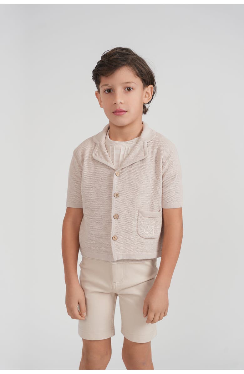 Charlotte & George Short Sleeve Knit Shirt Jacket, Alternate, color, Sand