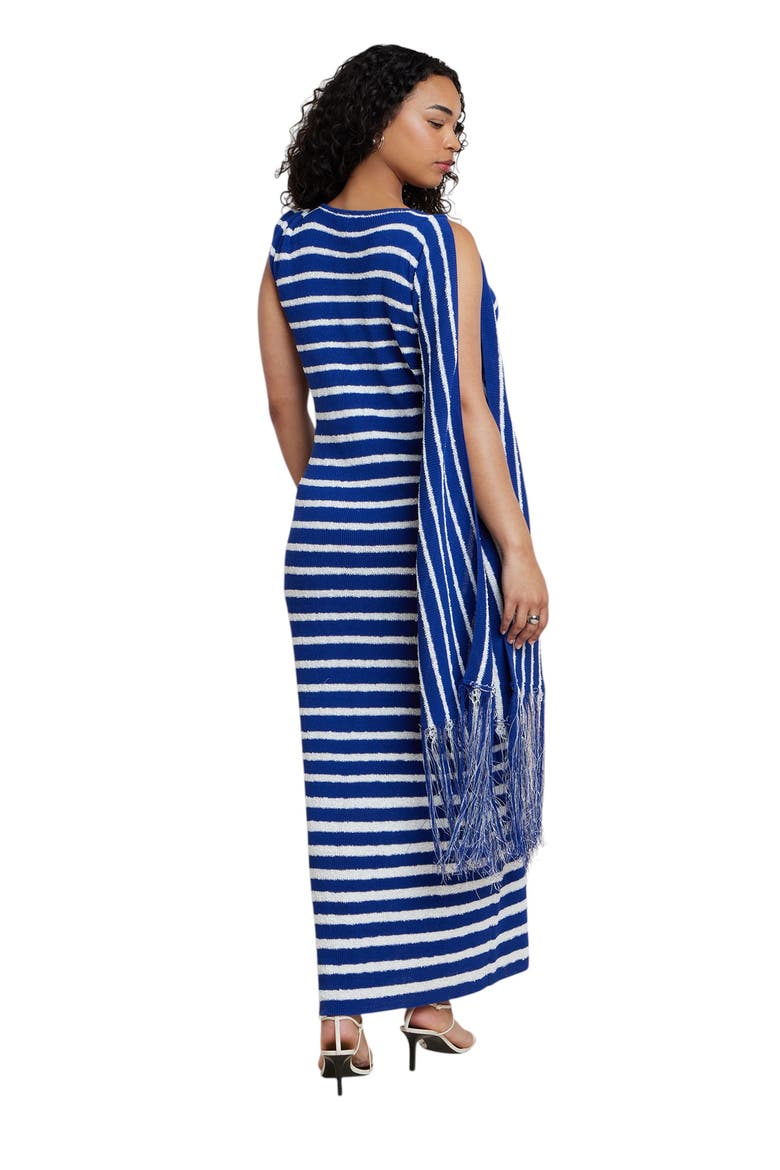 Fringe Detail Striped Knit Maxi Dress, Alternate, color, BLUE WHITE STRIPE