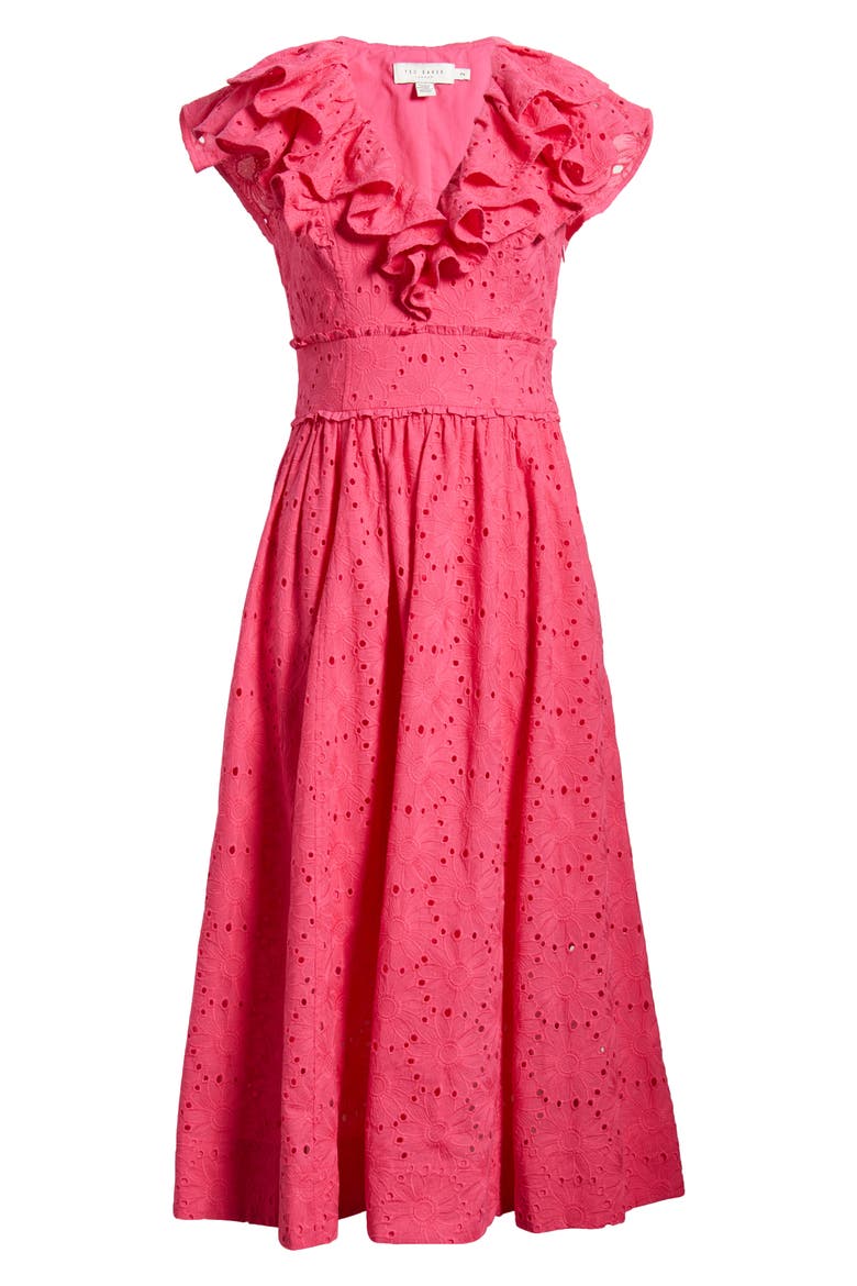 Mirza Ruffle Midi Dress, Alternate, color, BRIGHT PINK