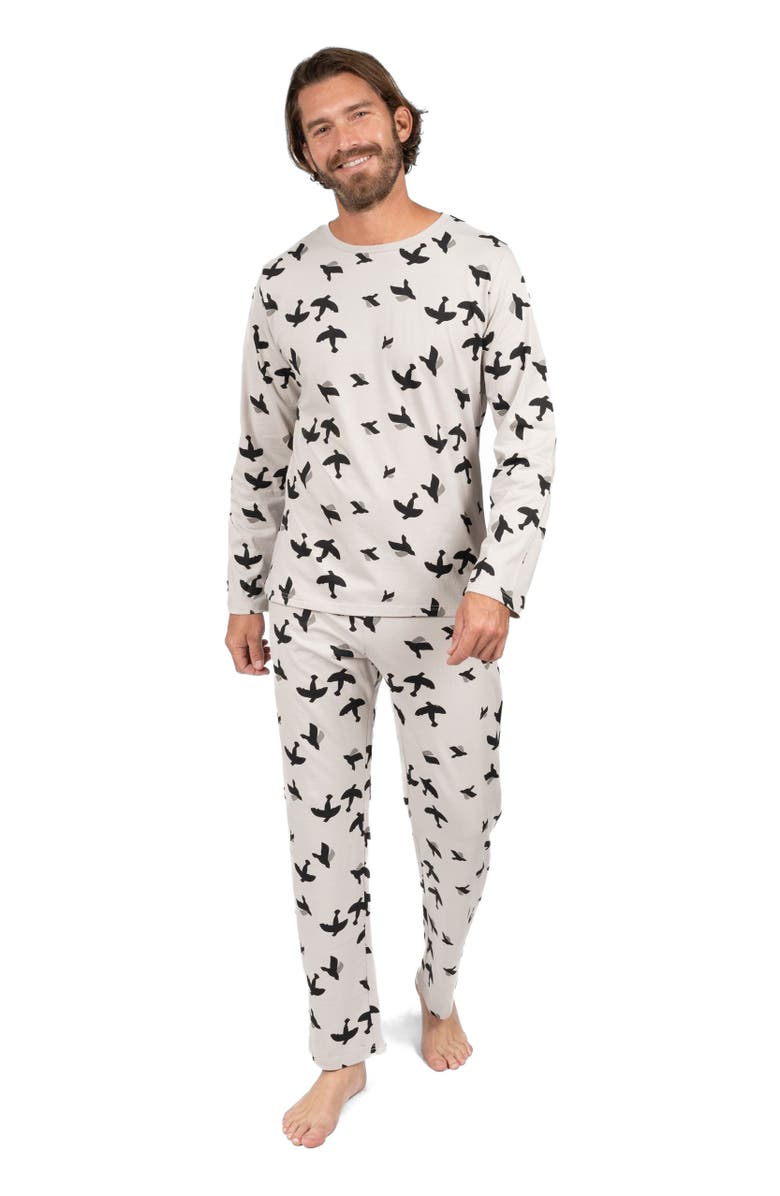 Leveret Men's Loose Fit Cotton Matching Family Pajamas, Animal & Nature Prints, Main, color, Bird Gray