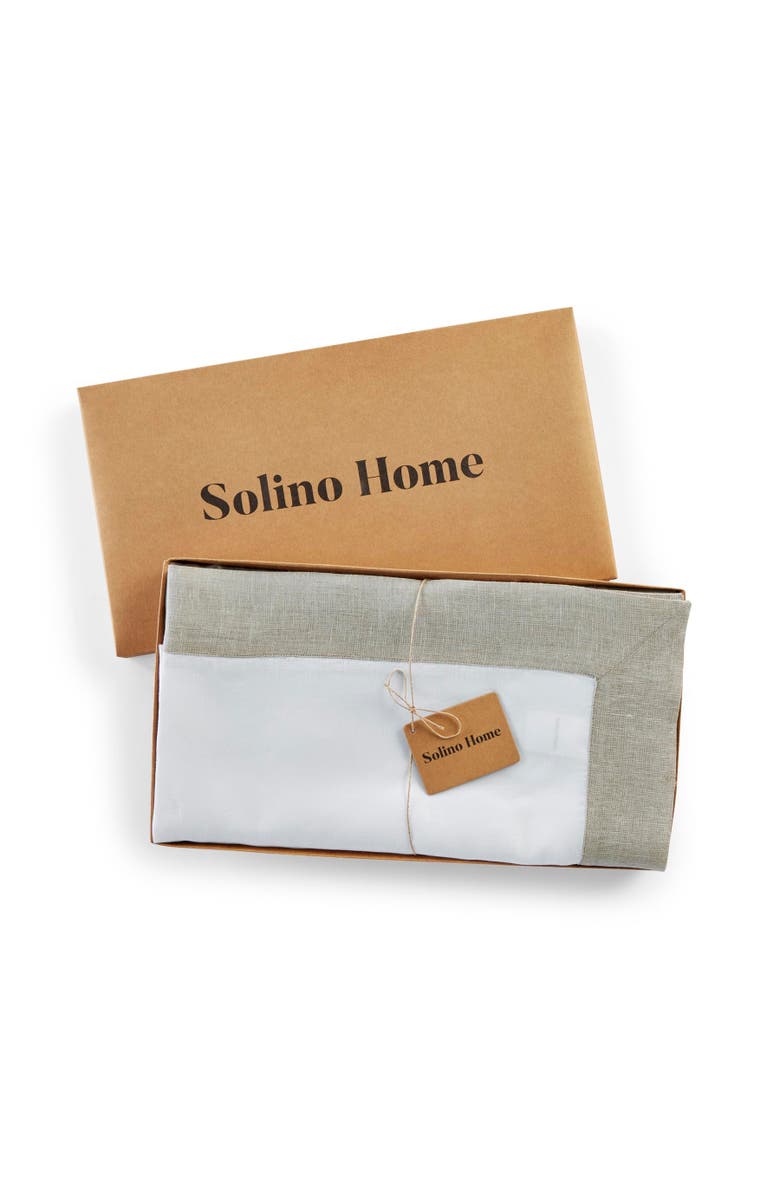 Solino Home Linen Table Throw - Festive Edge, 52" x 52" Inch, Alternate, color, White/Natural Shimmer Border