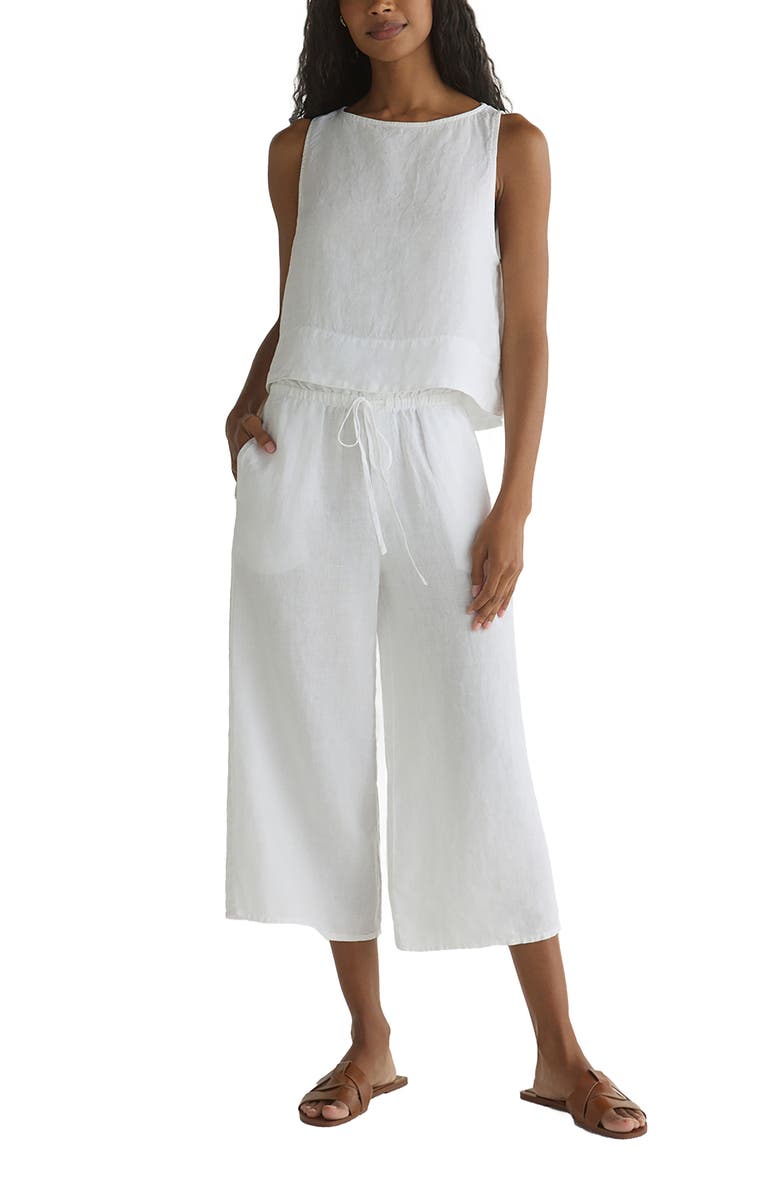 Bella Dahl Ruffle Waist Wide Leg Cropped Linen Pants, Alternate, color, 