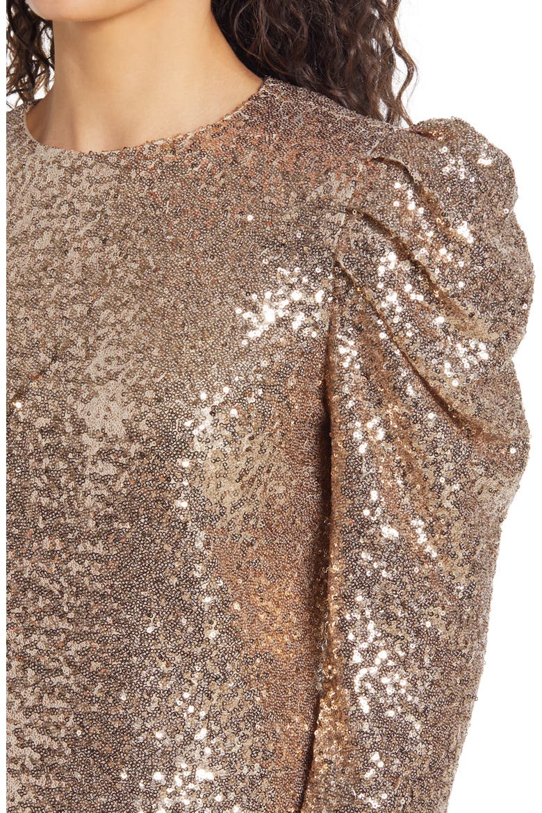Rachel Parcel Sequin Puff Shoulder Top, Alternate, color, GOLD