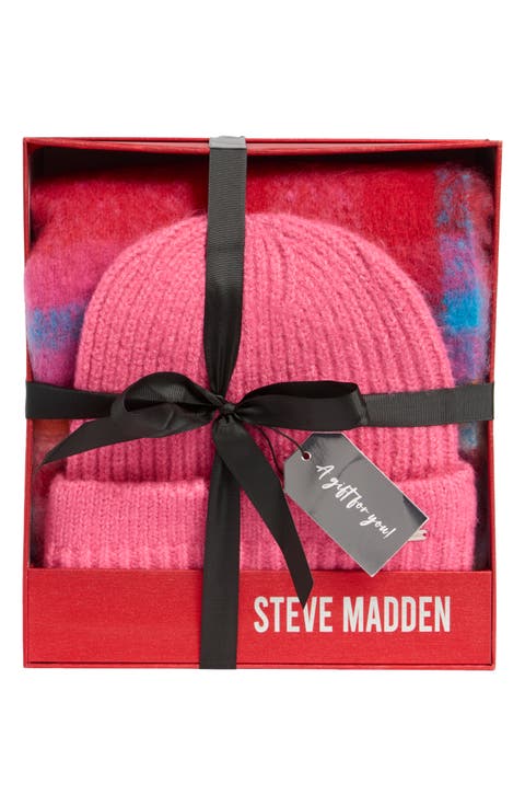 Plaid Scarf & Ribbed Beanie Gift Set