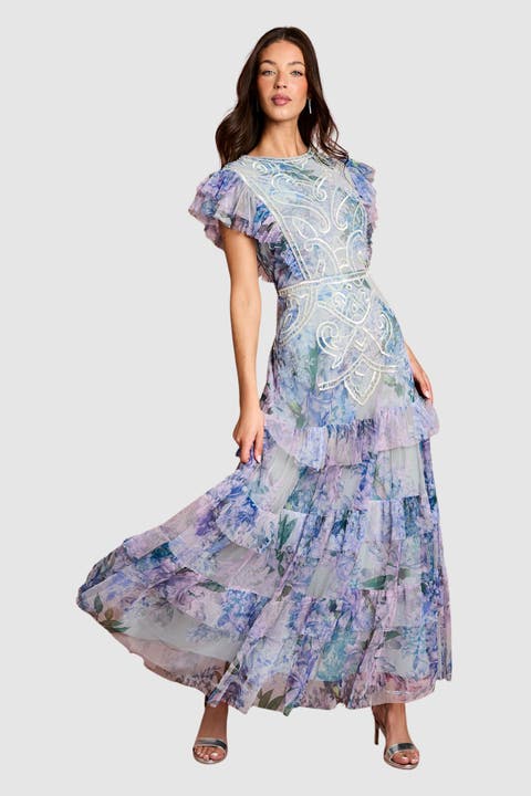 Embroidered Ruffle Floral Maxi Dress