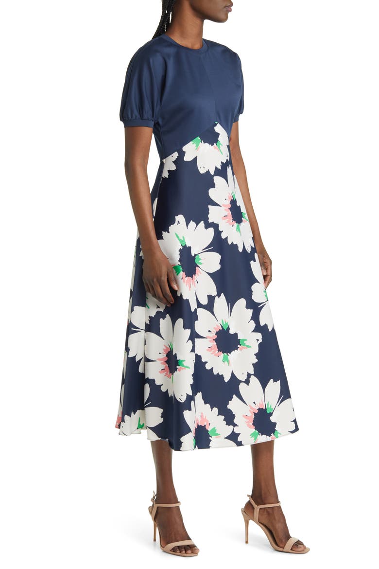 Daysiah Floral Puff Sleeve Dress, Alternate, color, DARK NAVY