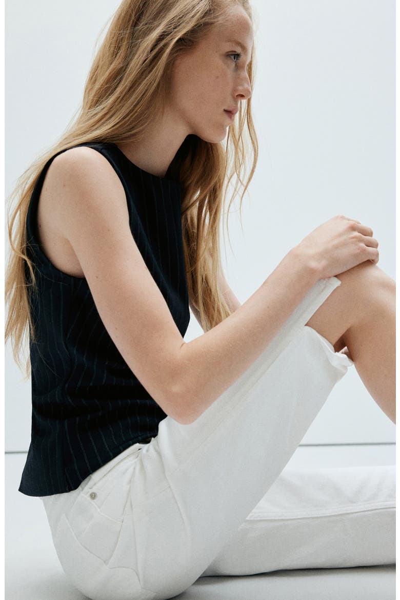 Pinstriped Boat Neck Top, Alternate, color, NAVY