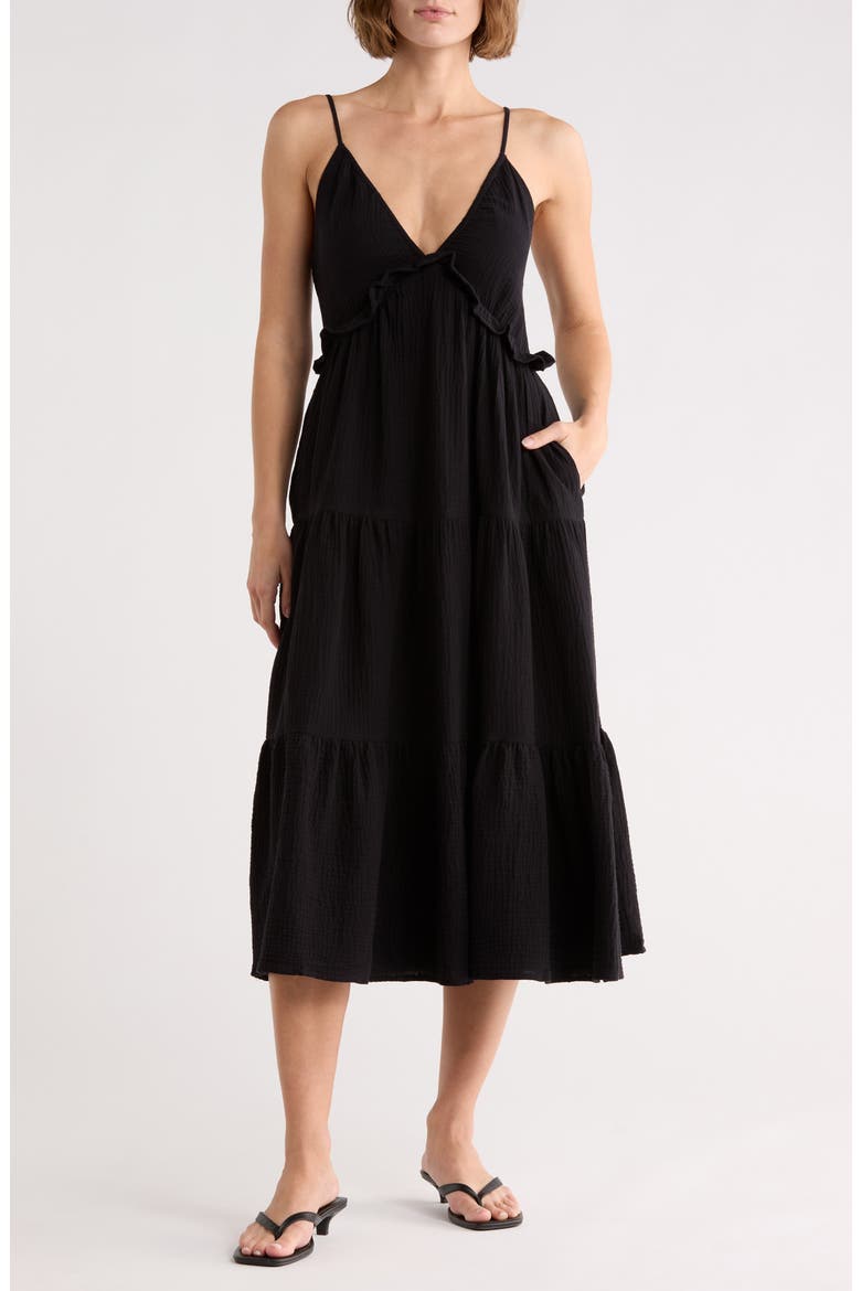 Daisy Cotton Tiered Sundress, Main, color, BLACK