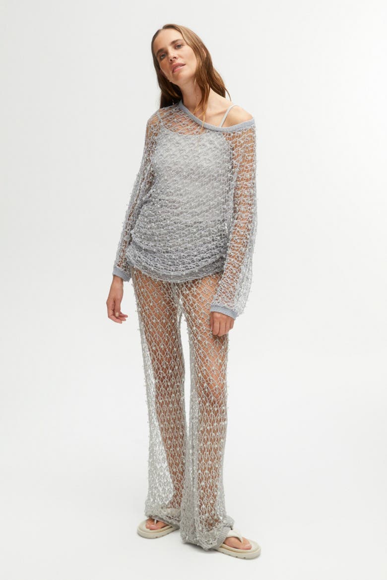 Shimmering Threaded Mesh Pants, Alternate, color, Grey