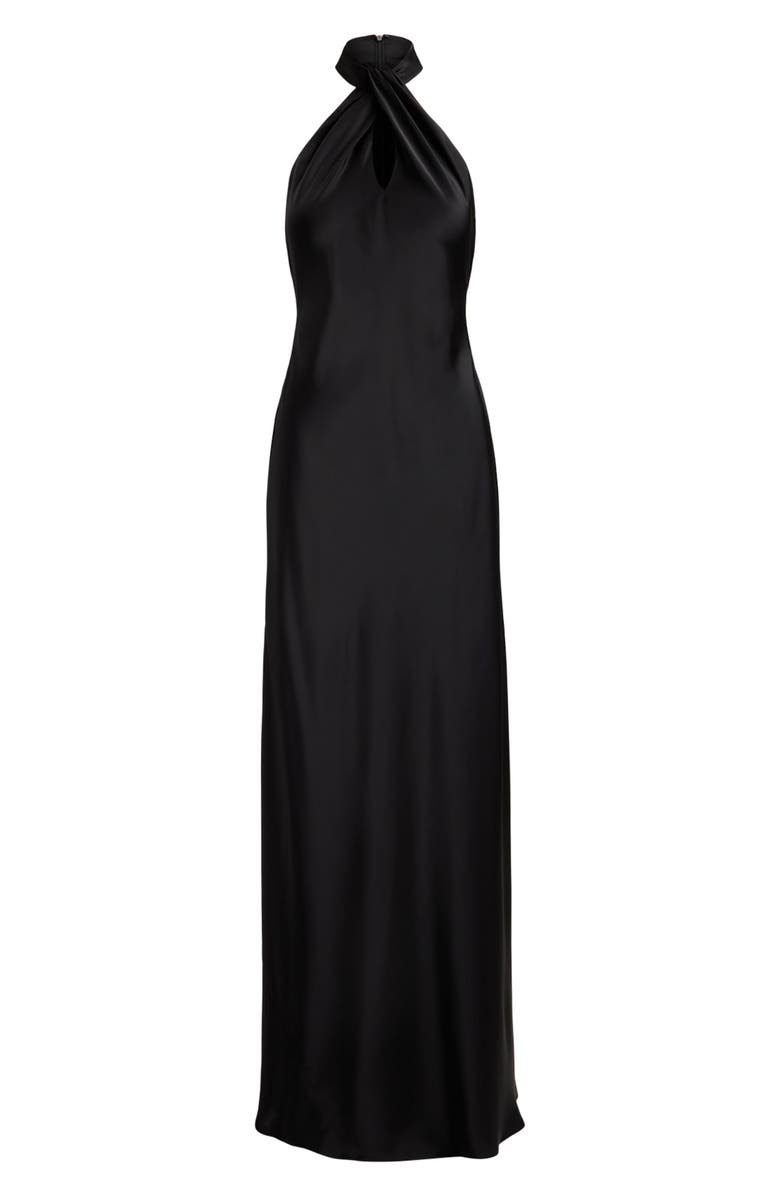Lauren Ralph Lauren Satin Keyhole Halter Neck Gown, Alternate, color, Black