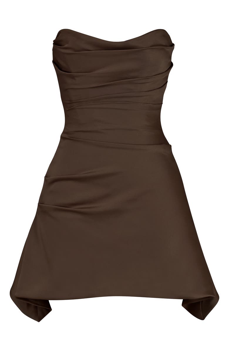 HOUSE OF CB Jasmine Strapless Satin Corset Dress, Alternate, color, Chocolate