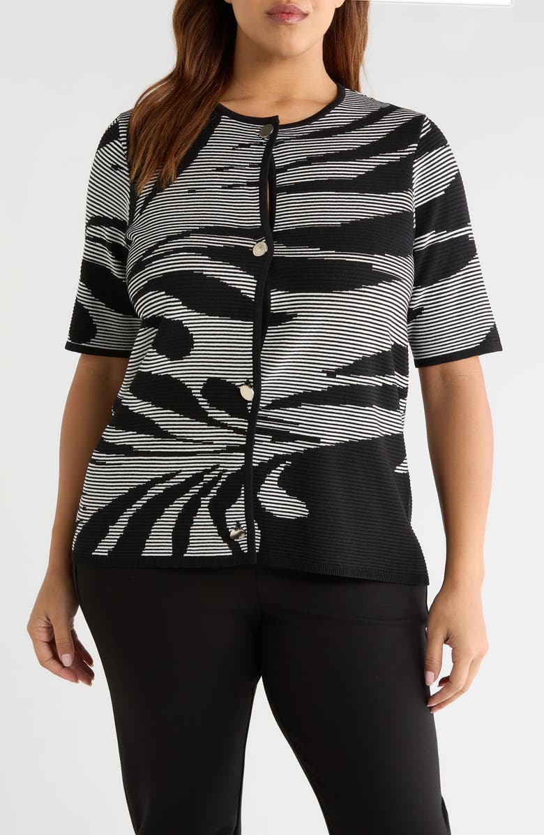 Anne Klein Short Sleeve Button Front Cardigan, Main, color, 