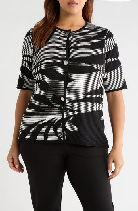 Short Sleeve Button Front Cardigan (Plus)