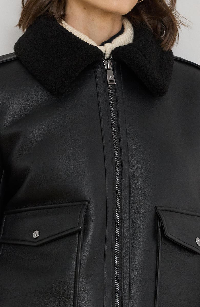 Lauren Ralph Lauren Faux Shearling Bomber Jacket, Alternate, color, Black