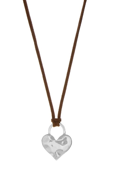 Adjustable Heart Charm Suede Pendant Necklace