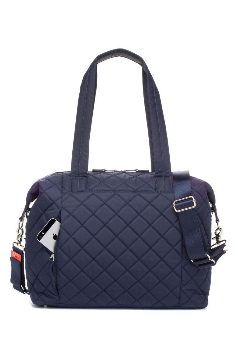 Stevie Quilted Nylon Diaper Bag, Alternate, color, NAVY