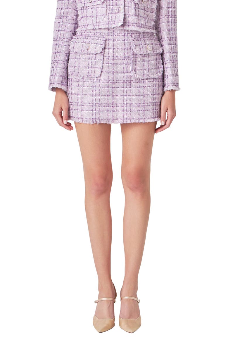 Tonal Check Bouclé Tweed Miniskirt, Main, color, PURPLE
